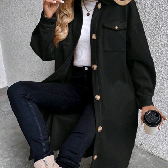 Women Casual Regular Midi Length Split Hem Basic Coat